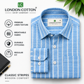 Men's Sky Blue Striped Linen Textured Shirt – Regular Fit