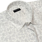 White Lavender Abstract Linen Shirt For Men