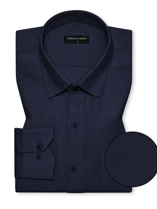Dark Blue Textured Linen Shirt For Men