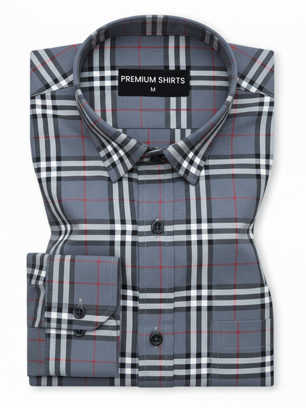 Denim Tartan Check Cotton Shirt For Men