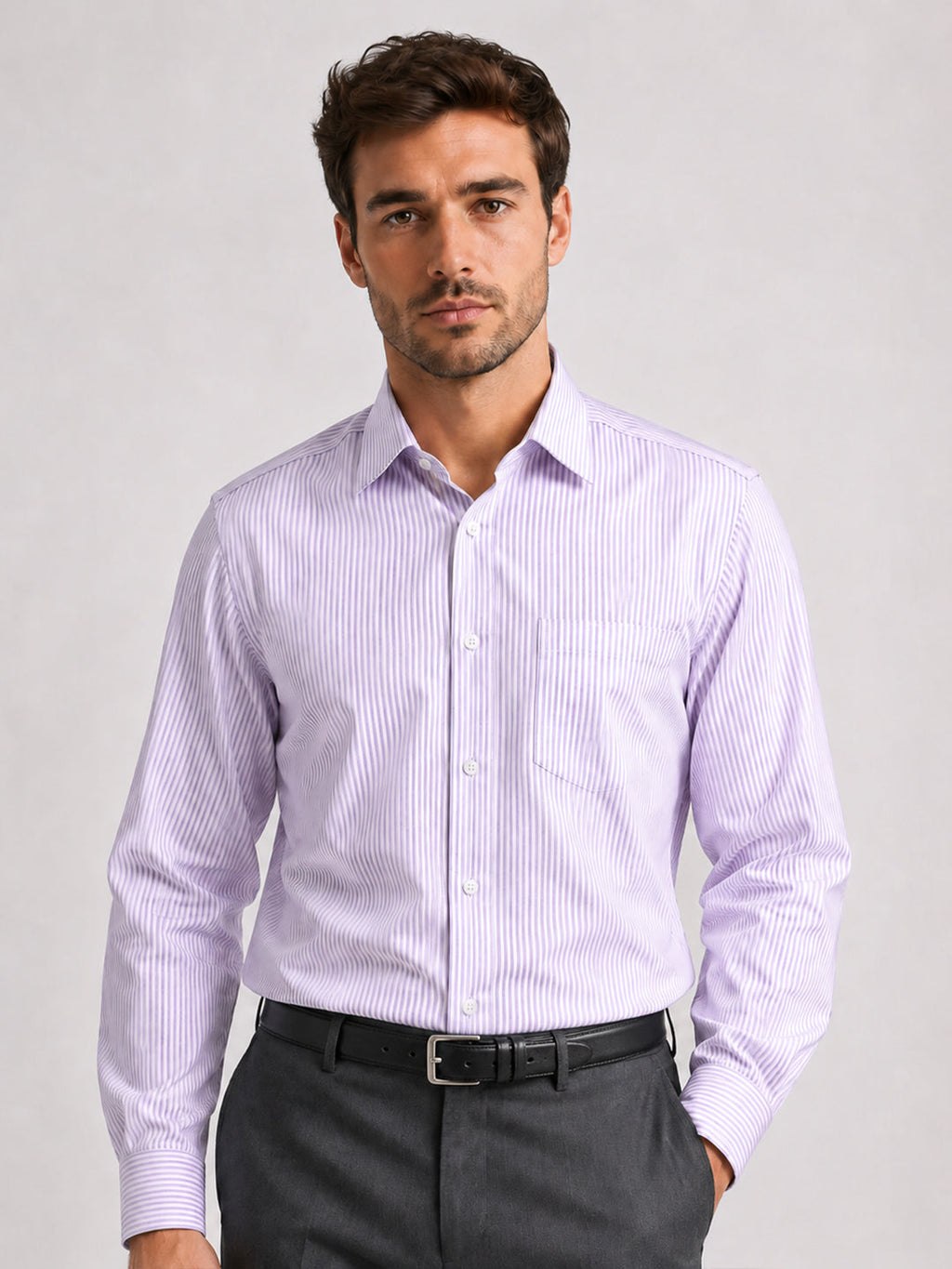 Purple Stripe Oxford Shirt For Men