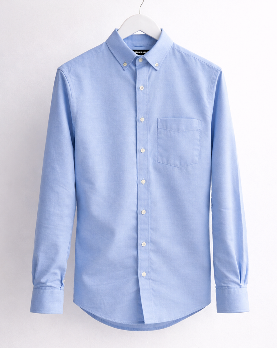 Oxford Cotton Denim Blue Shirt For Men