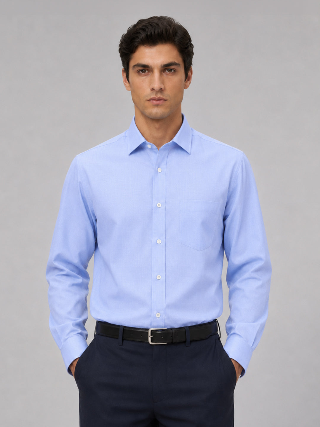 Pack of 2 Denim Blue & Sky Blue Formal Oxford Cotton Shirt For Men