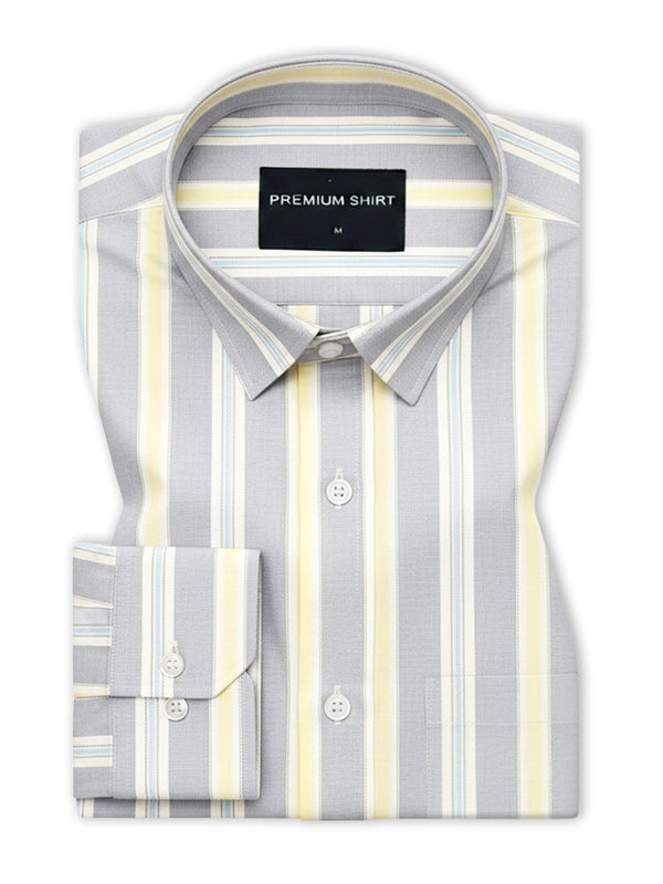 Soft Grey Oxford Stripe Cotton Shirt For Men