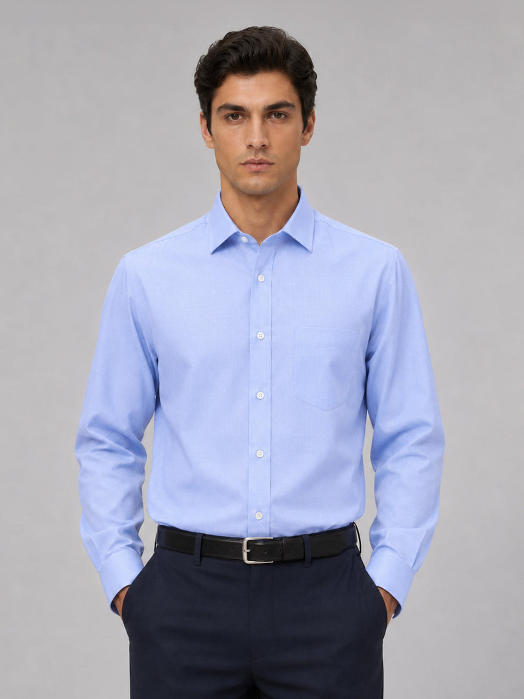Pack of 2 Denim Blue & White Formal Oxford Cotton Shirt For Men