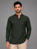 Pack Of 2 Urban Fit Light Blue & Bottle Green Short Linen Kurta For Men
