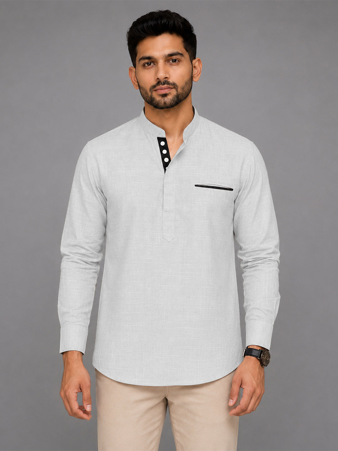 Pack Of 2 Urban Fit Bottle Green & White Short Linen Kurta For Men
