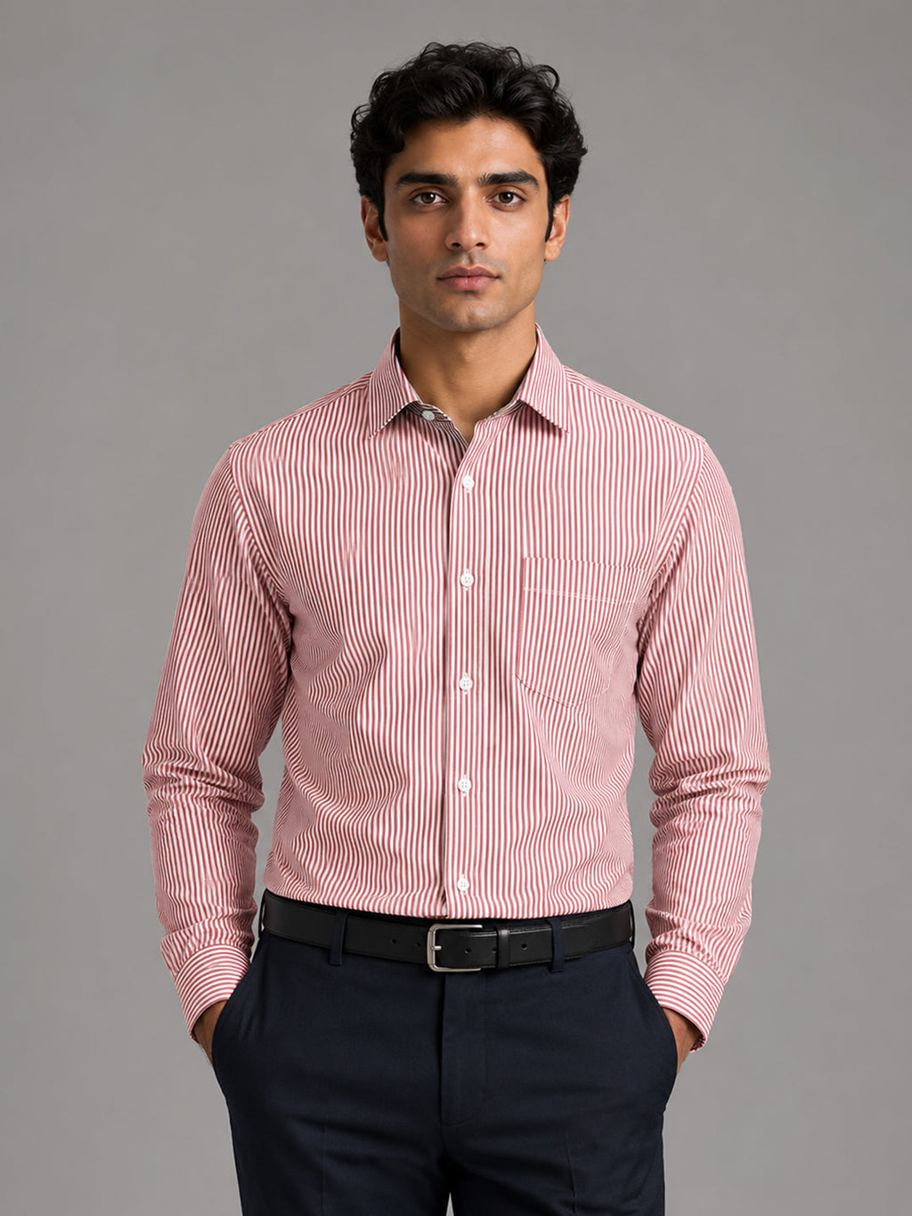 Bold Beige & Bold Red Oxford Pack of 2 Stripe Shirts For Men