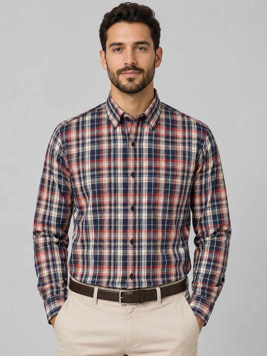Crimson Check Cotton Shirt For Men