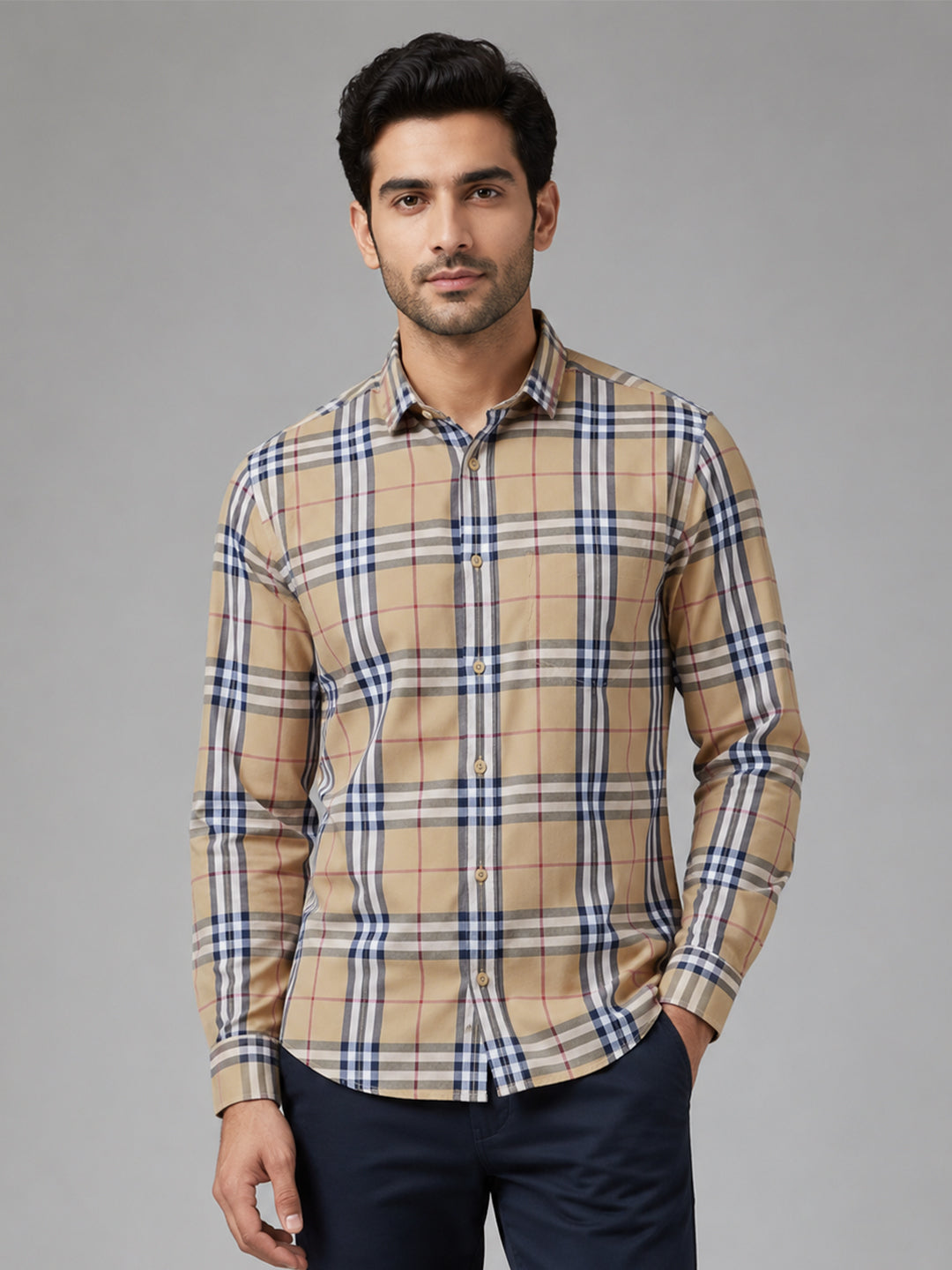 Pack of 2 Tartan Check Cotton Shirt (Mustard & White)