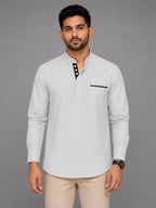 Urban Fit White Short Linen Kurta For Men
