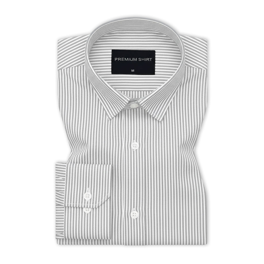 Silver Grey Stripe Oxford Shirt For Men