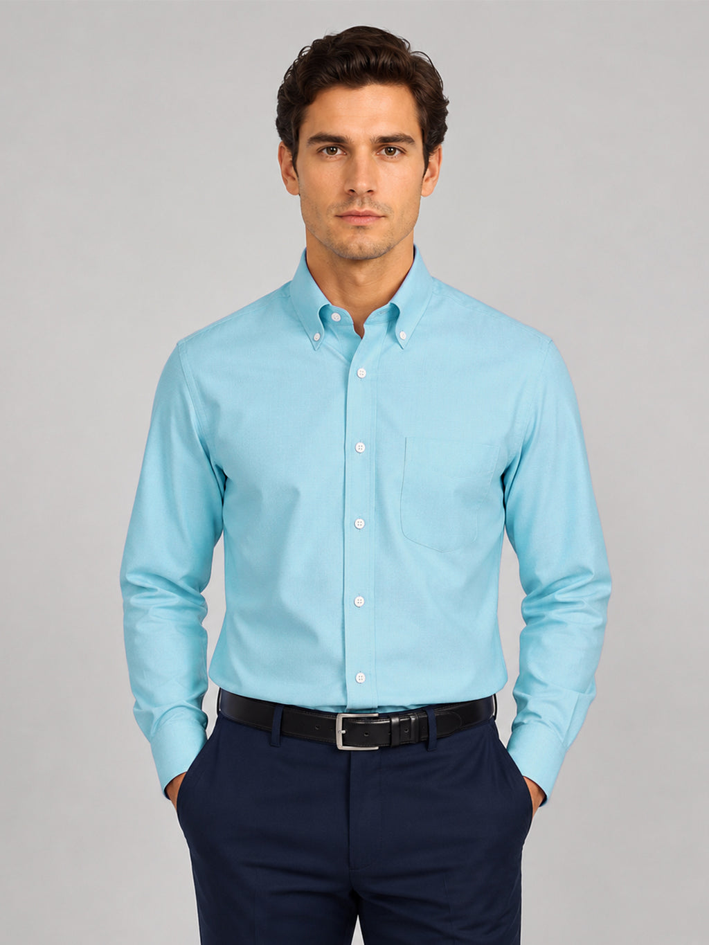 New Cyan Blue Oxford Cotton Shirt For Men