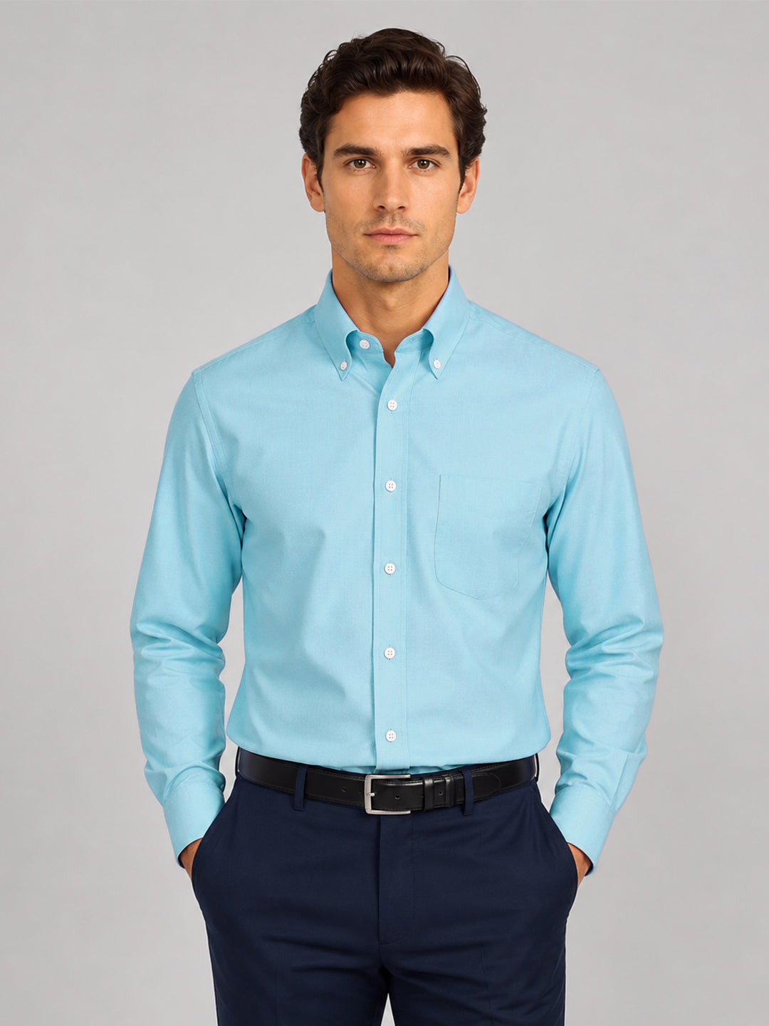 New Cyan Blue Oxford Cotton Shirt For Men