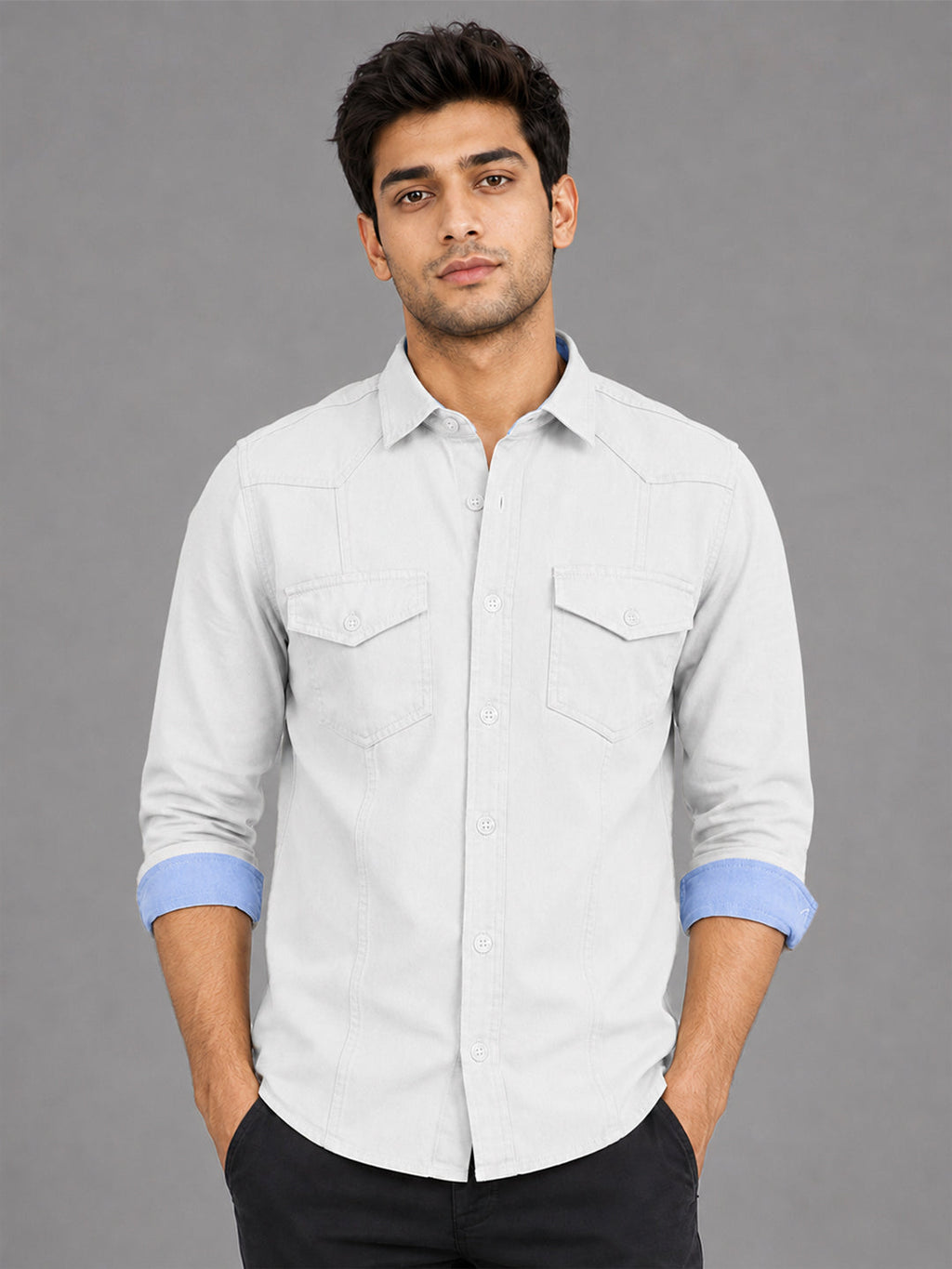 Pack Of 2 Cargo Style White & Dark Brown Shirt