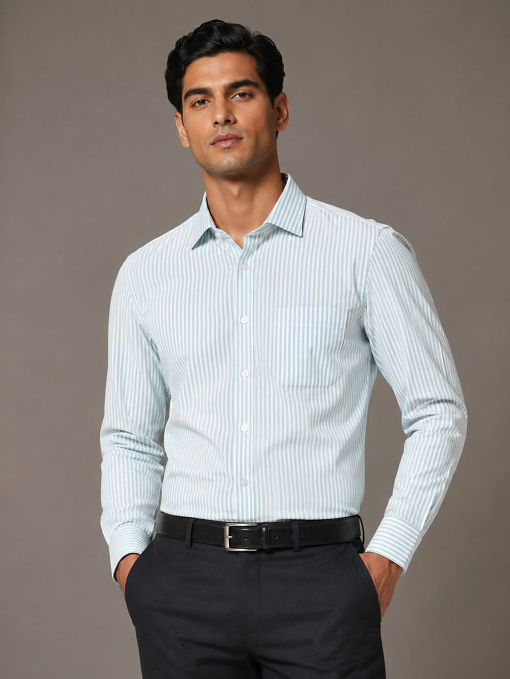 Sky Blue & Pista Stripe Oxford Pack of 2 Shirts For Men