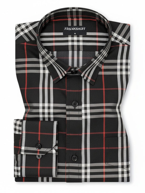 Black Tartan Check Cotton Shirt For Men