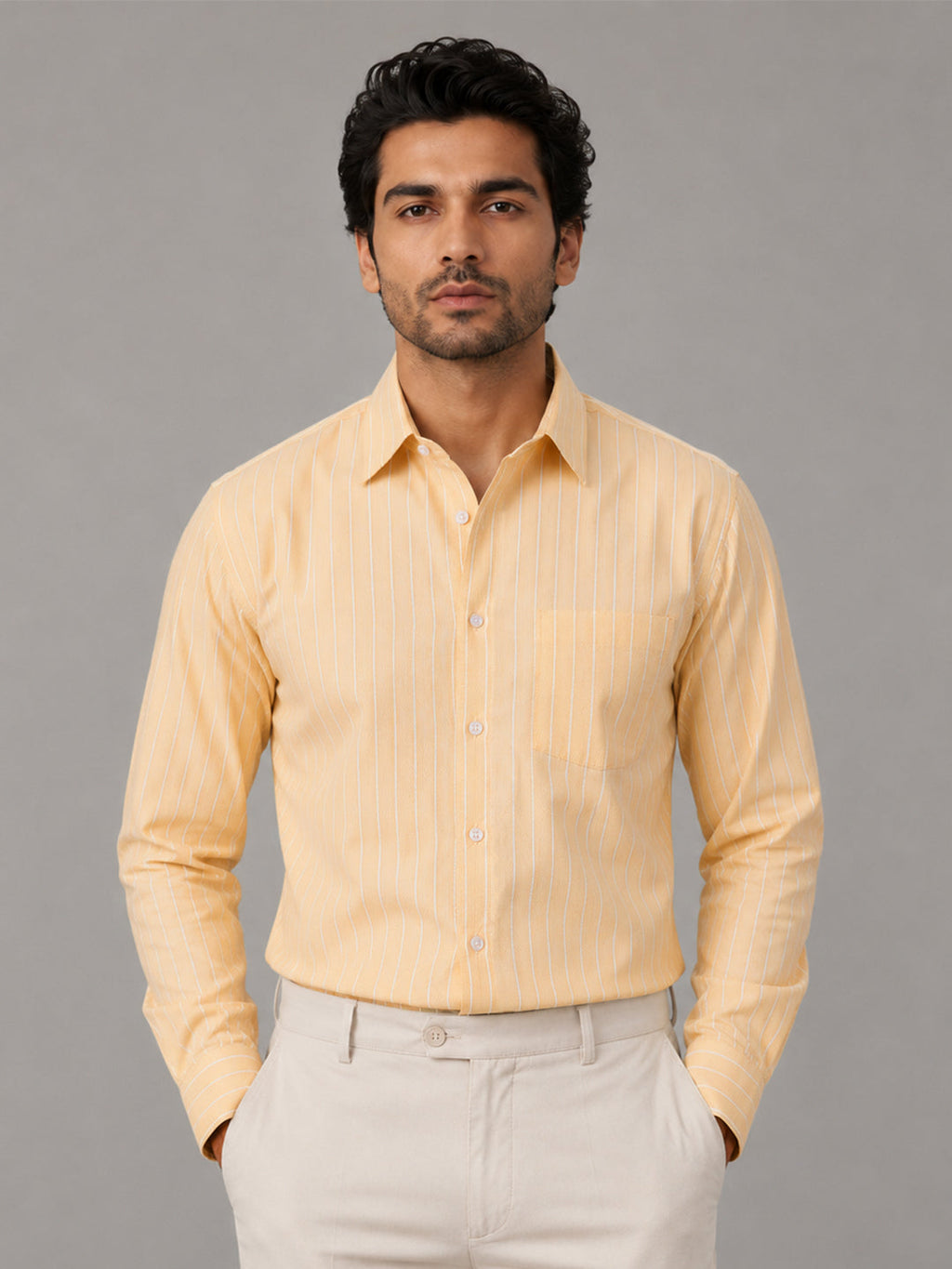 Lemon & Cream Pinstripe Oxford Pack of 2 Shirts For Men