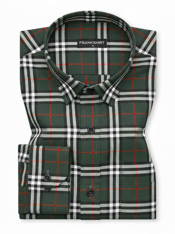 Green Tartan Check Cotton Shirt For Men