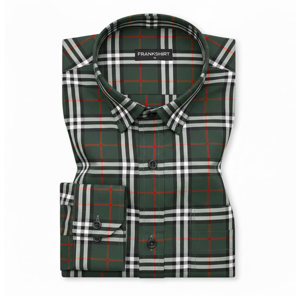 Green Tartan Check Cotton Shirt For Men