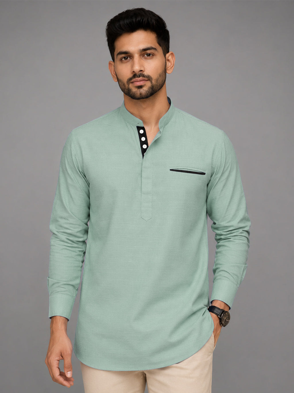 Pack Of 2 Urban Fit Bottle Green & Sea Green Short Linen Kurta For Men