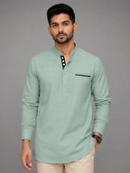 Pack Of 2 Urban Fit Bottle Green & Sea Green Short Linen Kurta For Men