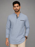 Pack Of 2 Urban Fit Light Blue & Bottle Green Short Linen Kurta For Men