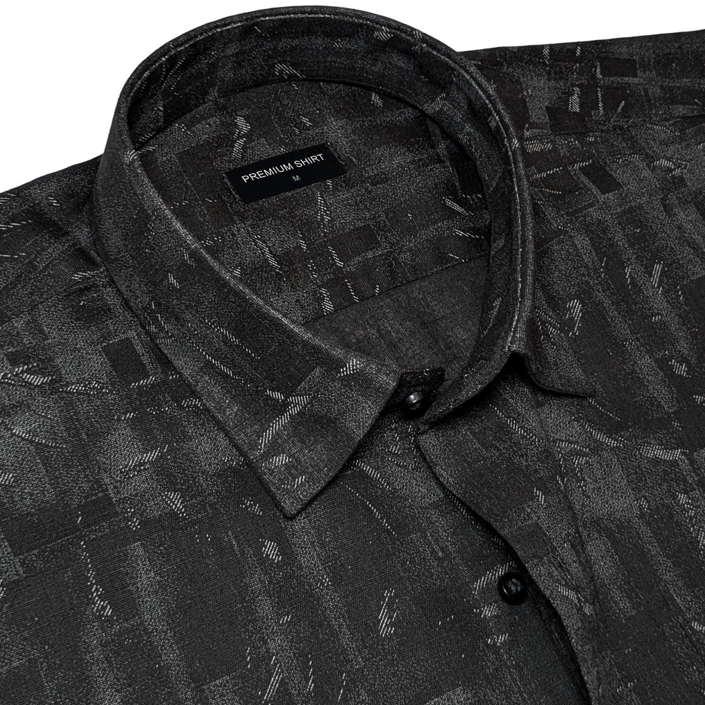 Black Abstract Linen Shirt For Men