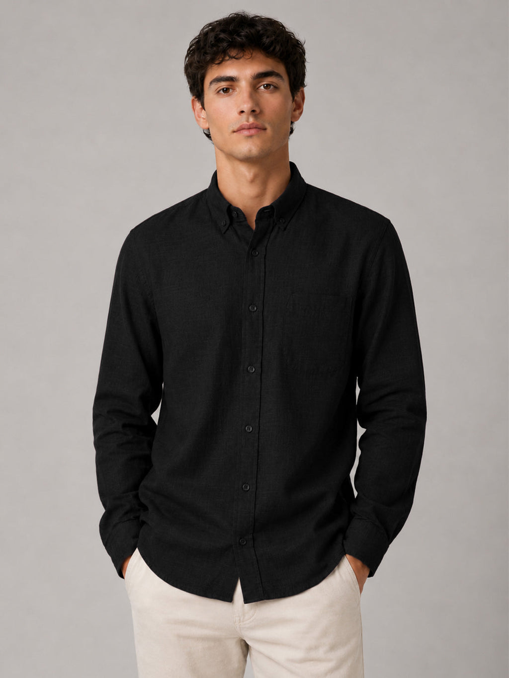 Black Linear Linen Shirt