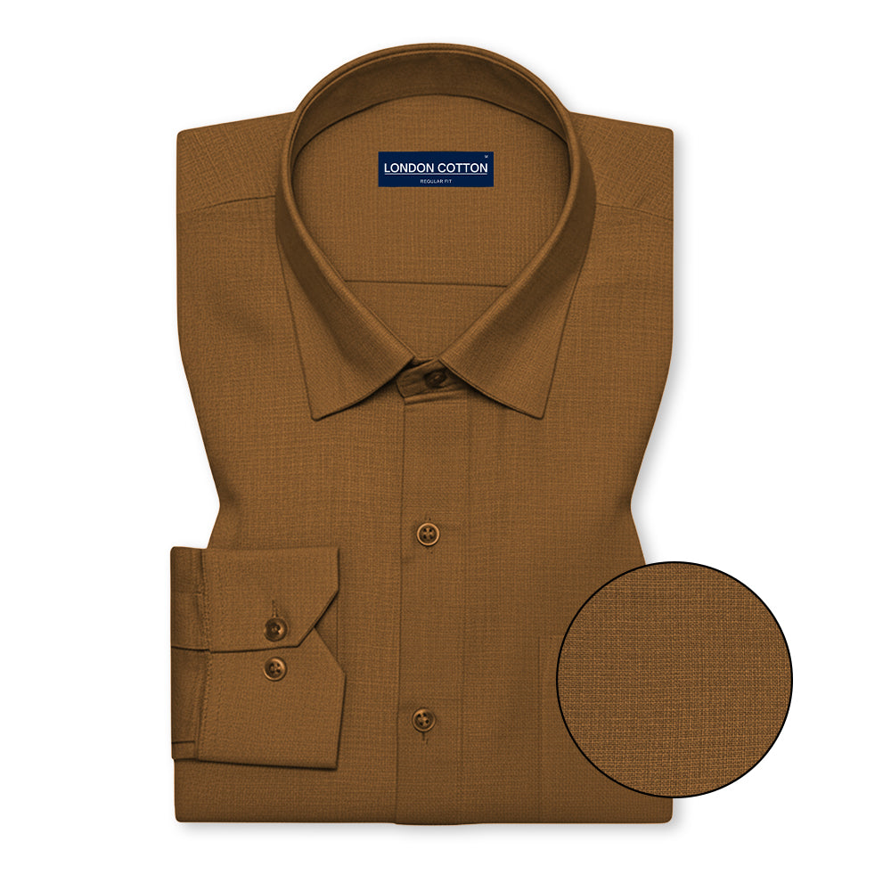 Brown Textured Linen Shirt For Men