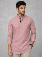Pack Of 2 Urban Fit Bottle Green & Rose Gold Short Linen Kurta For Men