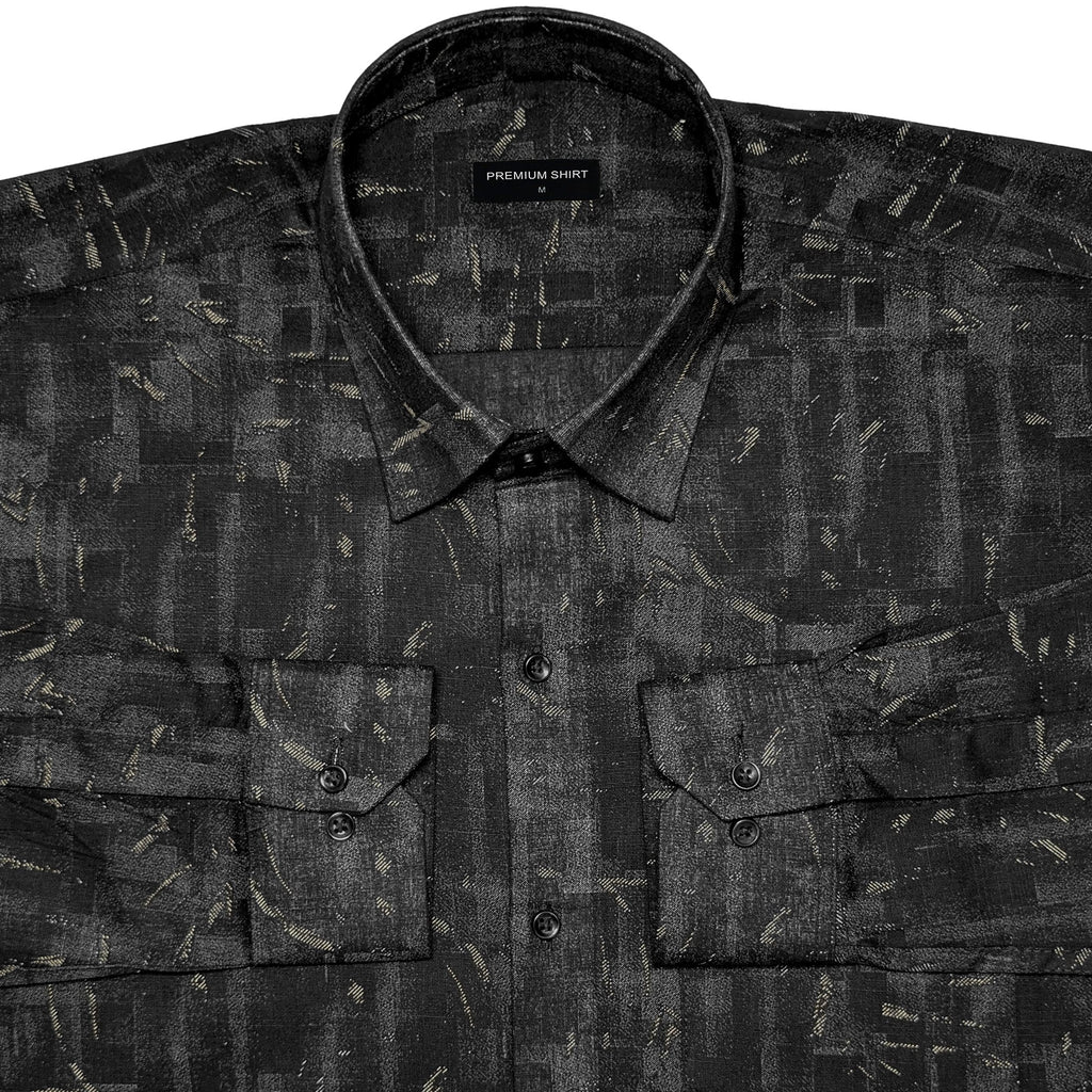 Black Abstract Linen Shirt For Men