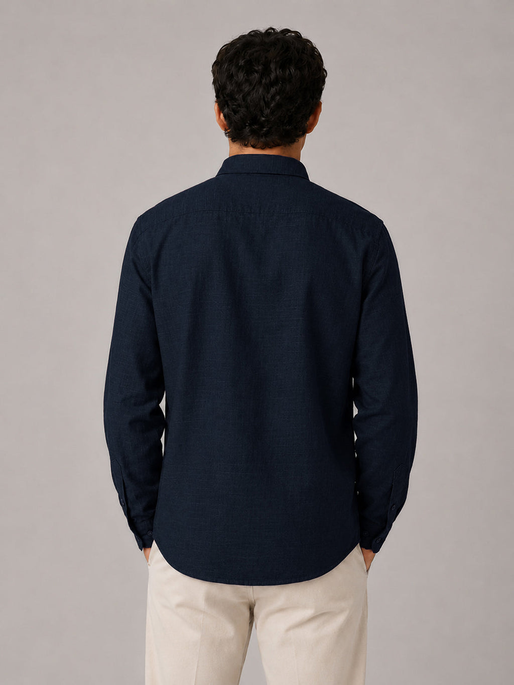 Navy Blue Linear Linen Shirt