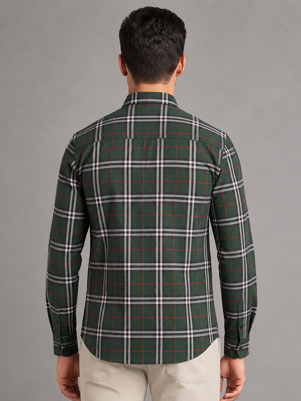 Green Tartan Check Cotton Shirt For Men