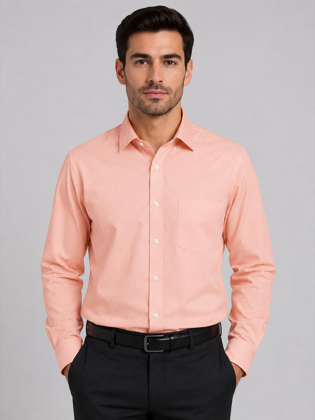 Pack of 2 Cream & Peach Formal Oxford Cotton Shirt For Men