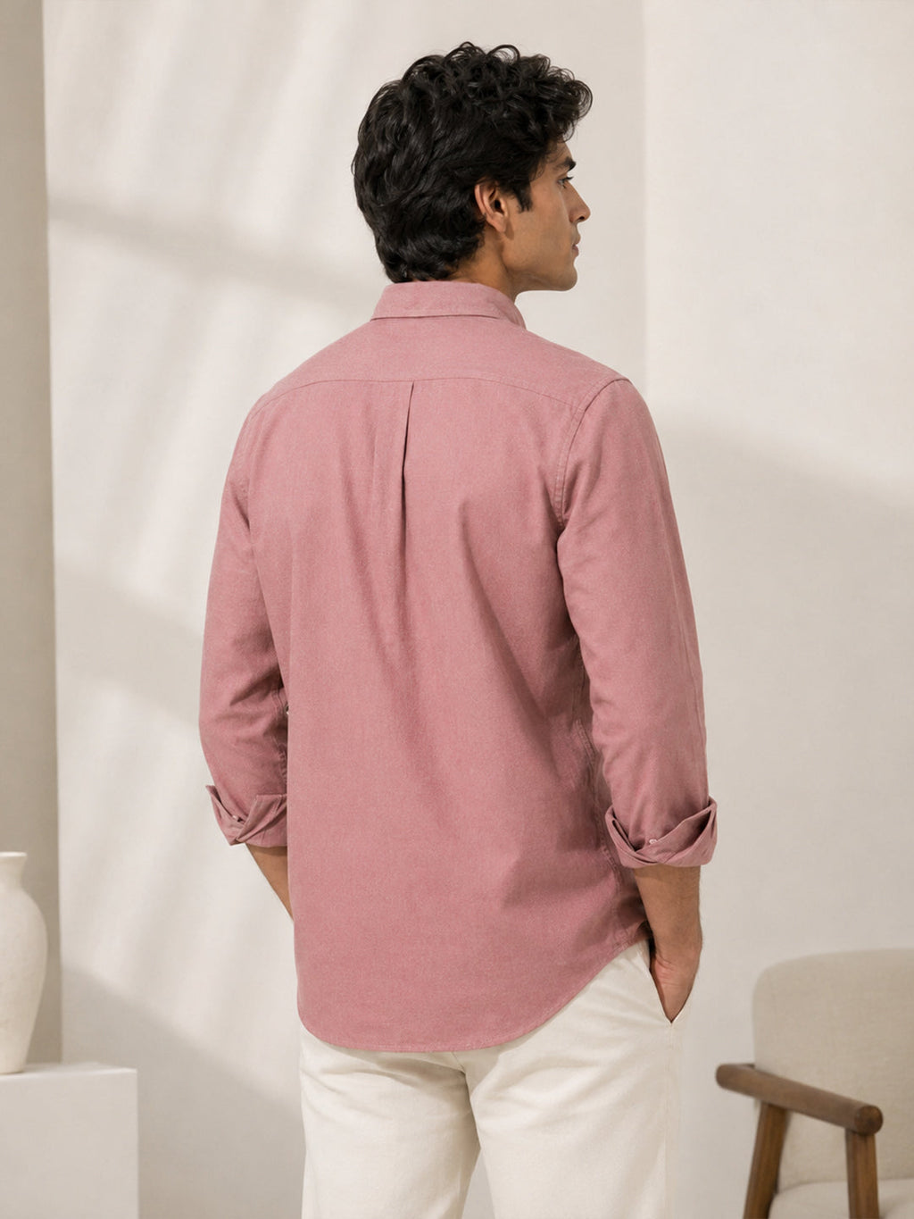 Casual Oxford Cotton Maroon Shirt For Men
