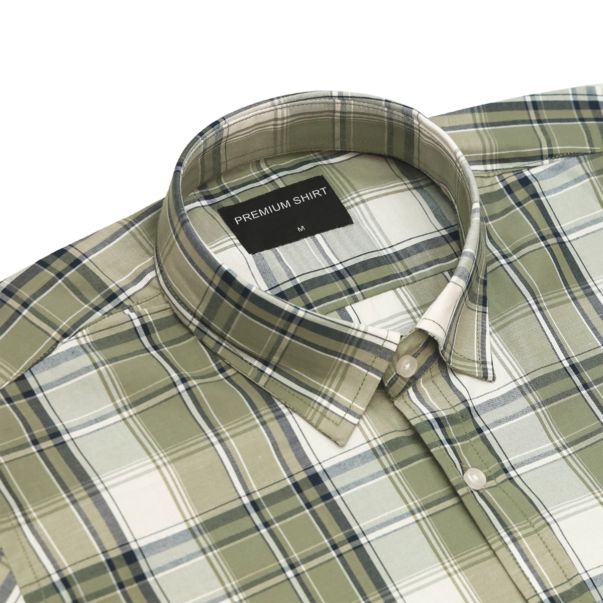 Olive Green Classic Check Paper Cotton Shirt For Men