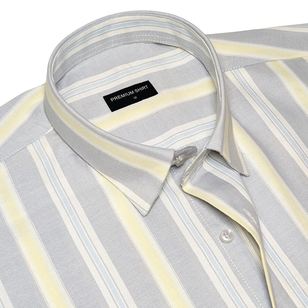 Soft Grey Oxford Stripe Cotton Shirt For Men
