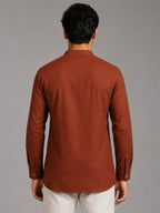 Urban Fit Orange Short Linen Kurta For Men