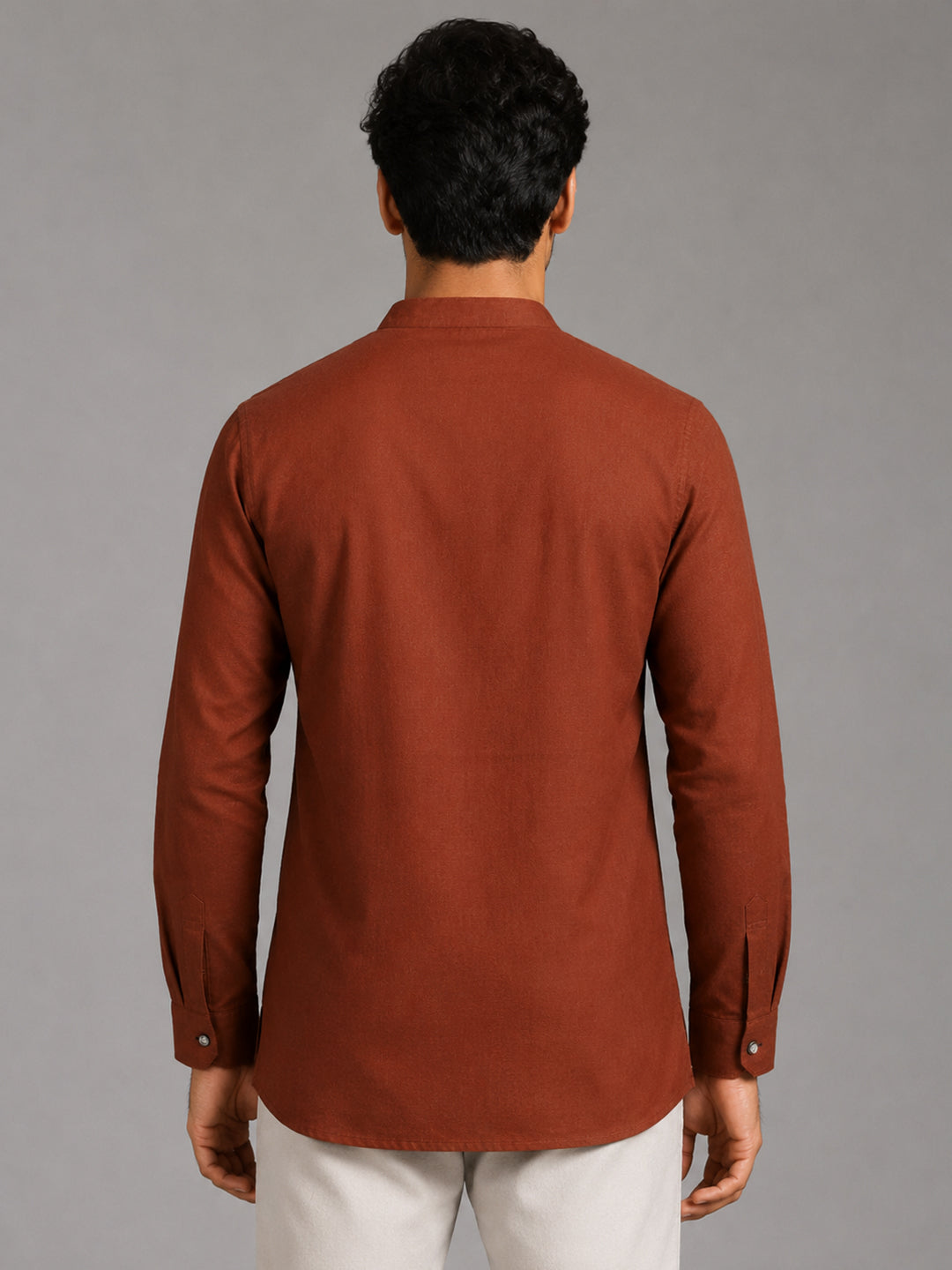 Urban Fit Orange Short Linen Kurta For Men