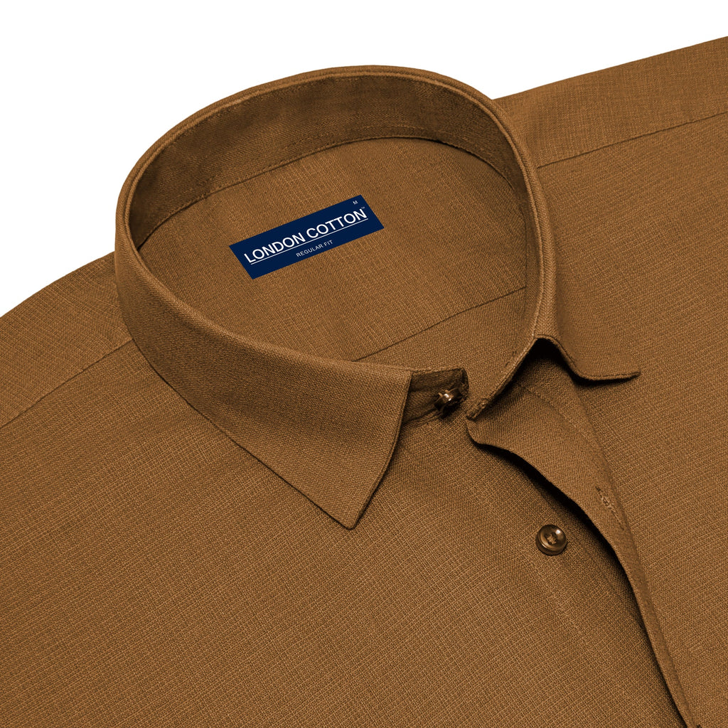 Brown Textured Linen Shirt For Men