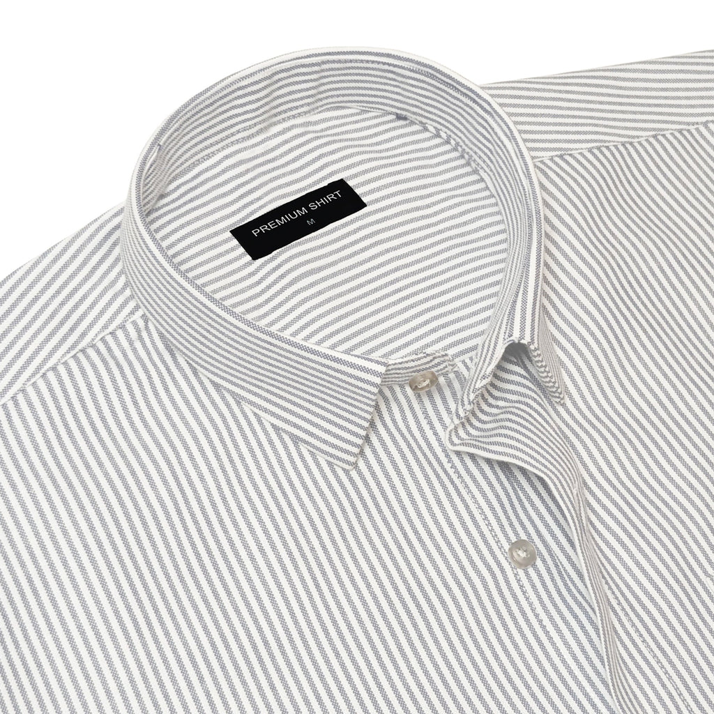 Silver Grey Stripe Oxford Shirt For Men