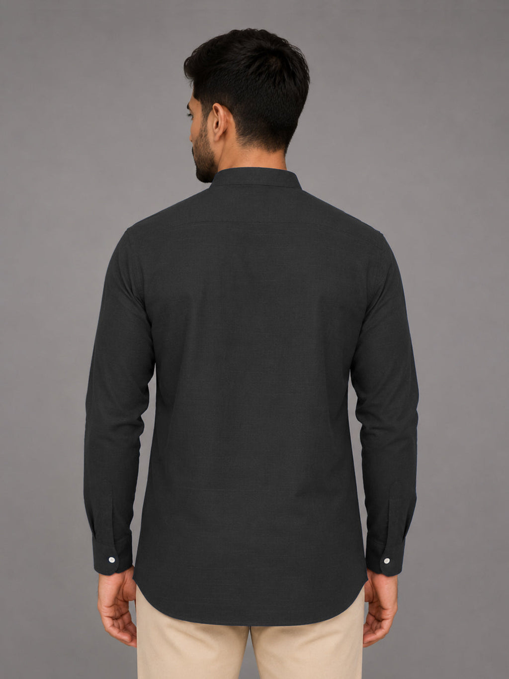 Urban Fit Dark Grey Short Linen Kurta For Men