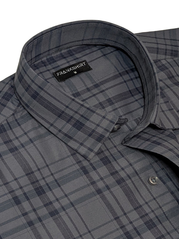 Grey Tartan Check Cotton Shirt For Men