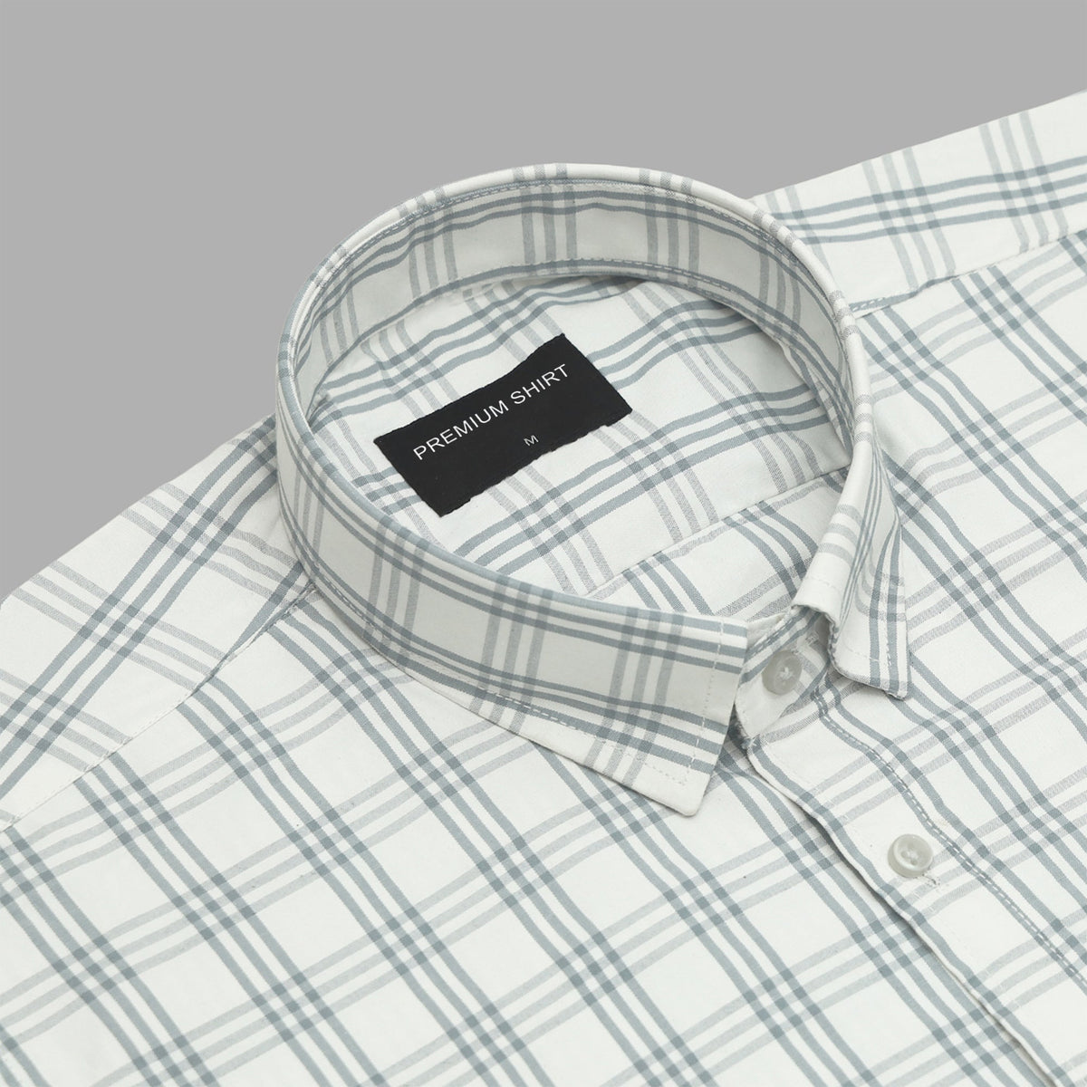 Mist Blue Classic Check Paper Cotton Shirt For Men