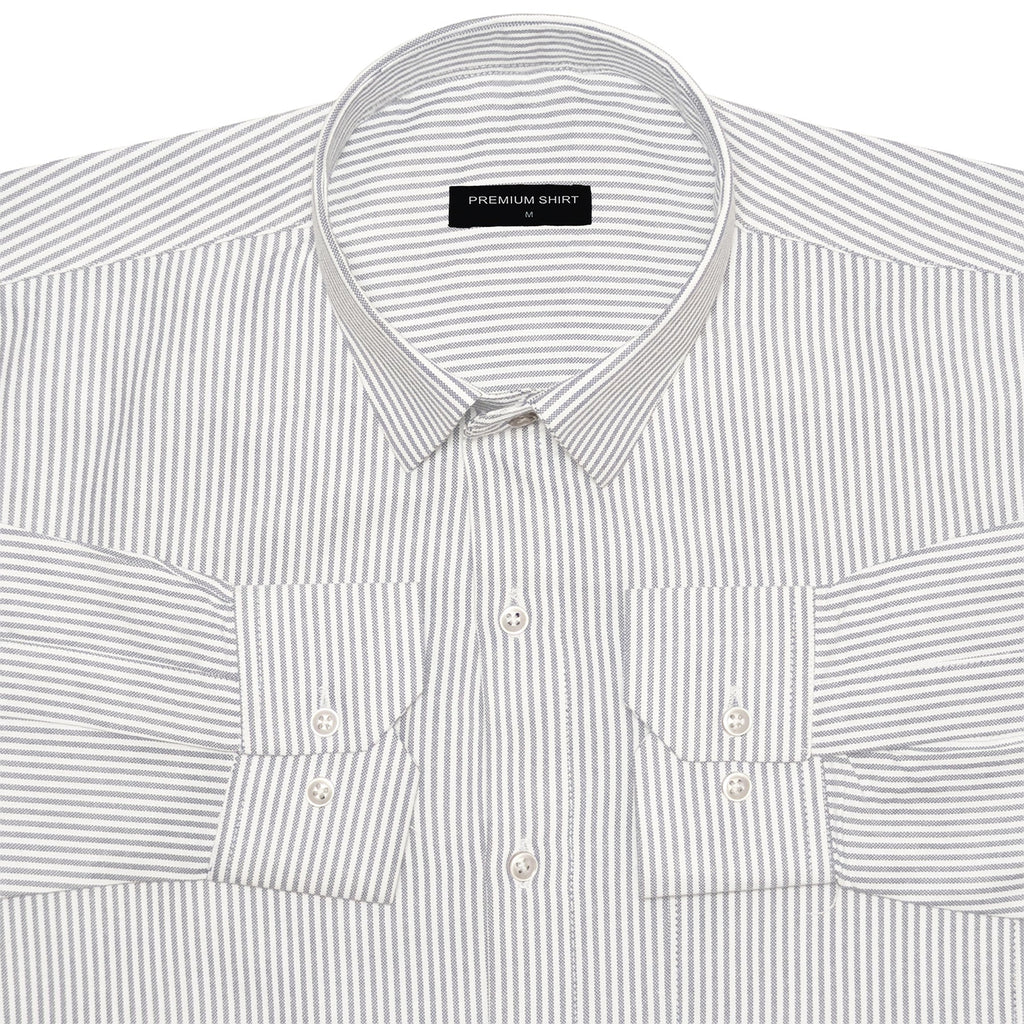 Silver Grey Stripe Oxford Shirt For Men
