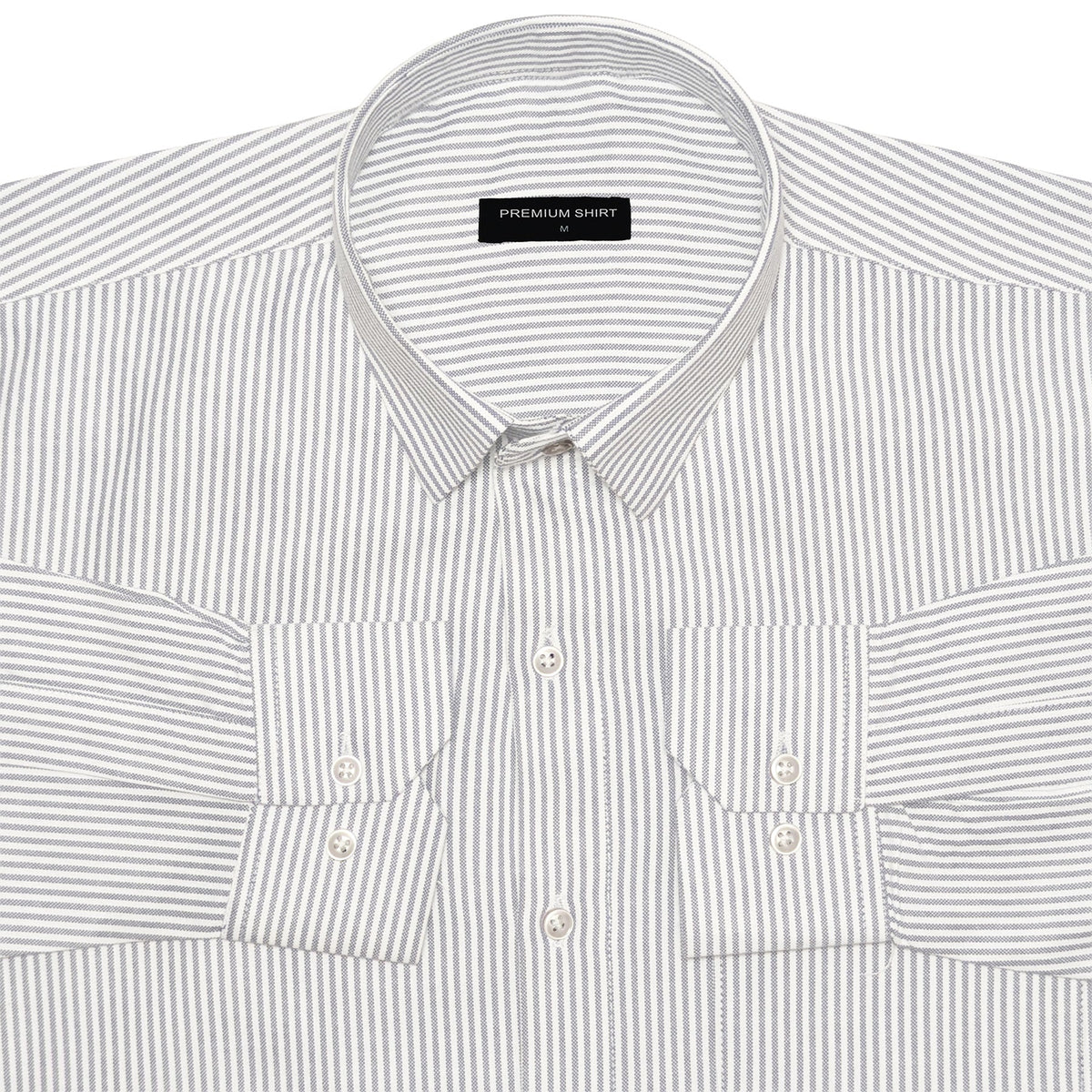 Silver Grey Stripe Oxford Shirt For Men