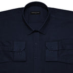 Dark Blue Textured Linen Shirt For Men