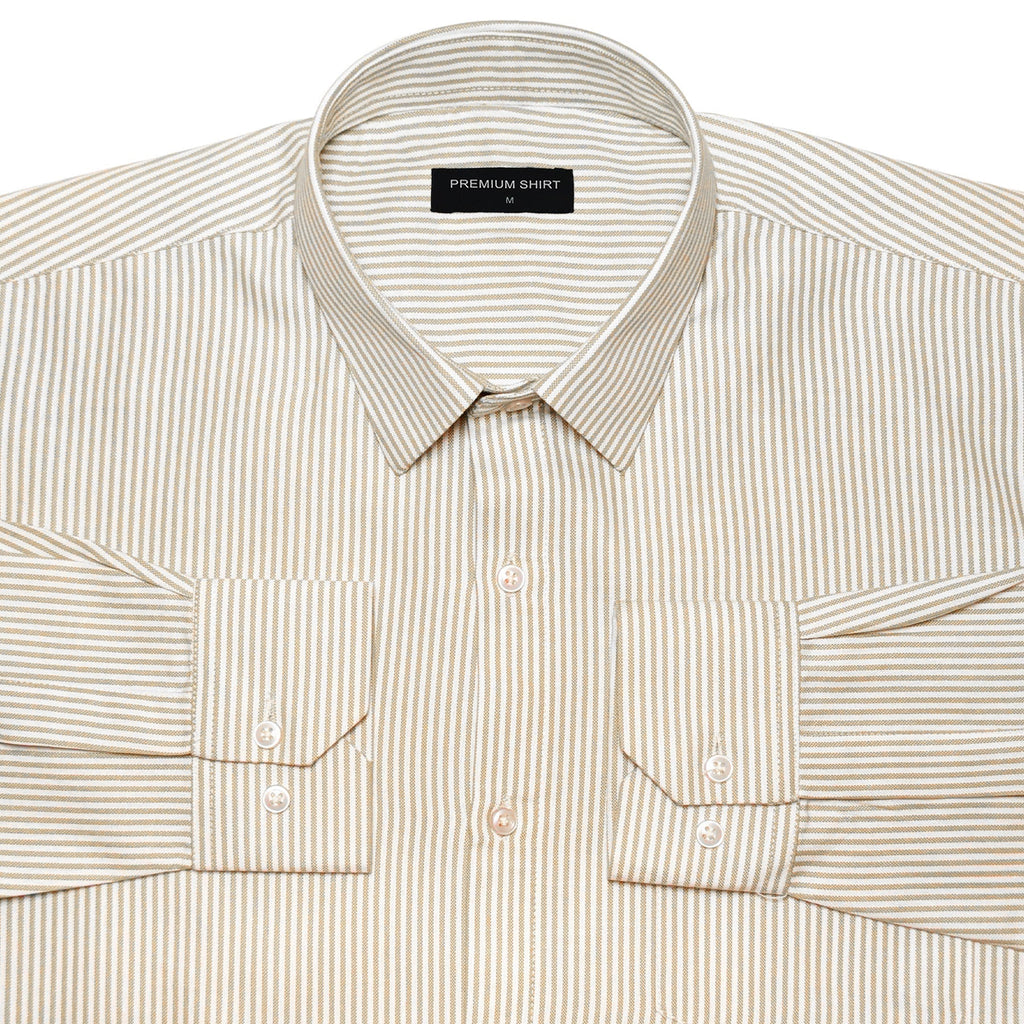 Bold Beige Pinstripe Oxford Shirt For Men