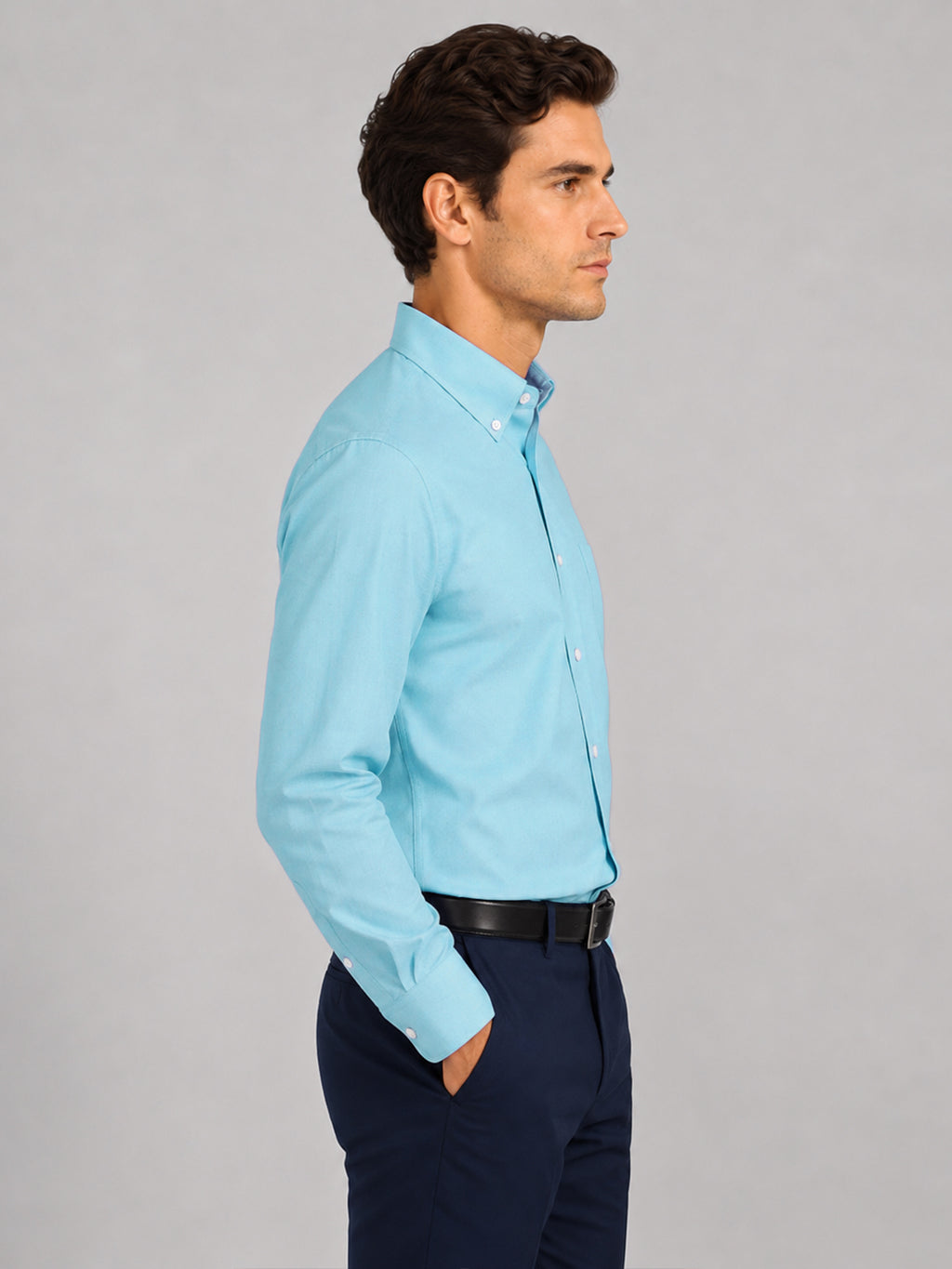 New Cyan Blue Oxford Cotton Shirt For Men